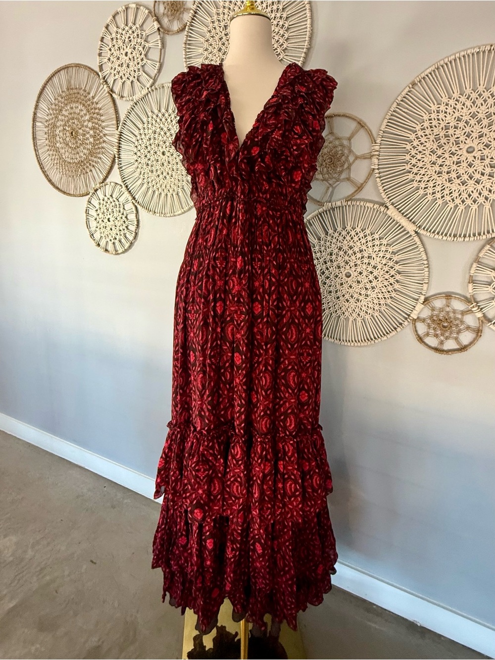 Ulla Johnson Burgundy Ruffled Florella Gown - Picture 2 of 8